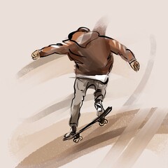 Urban boy with a skateboard. Young boy riding in the park on a skateboard