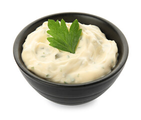 Tartar sauce in bowl isolated on white
