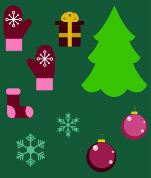 vector winter set. flat image with new year set of holiday accessories.