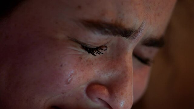 Crying hard beautiful teenager lady in her bedroom she have a depressed mood