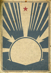 Retro Revolution Propaganda Poster. Stilisierte Sonnestrahlen auf grunge Papier Hintergrund
