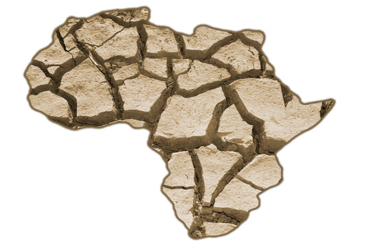 Africa continent map , concept dry cracked earth by global warming effect