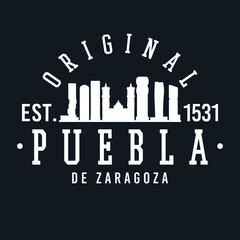Fototapeta na wymiar Puebla, Mexico Skyline Original. A Logotype Sports College and University Style. Illustration Design Vector City.