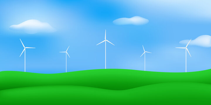 Wind farm. Renewable energy source. Vector illustration.