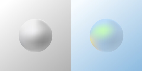 Gray and blue spheres. a 3d ball isolated on a light gray and light blue gradient background. Vector illustration