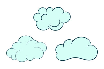 Clouds located in isolation on a white background. Simple cute cartoon design. Collection of icons or logos. Vector illustration in a flat style.