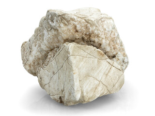 Single natural stone on white background, selective focus with shallow depth of field.