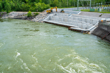 fish ladder at river dam for helping migration