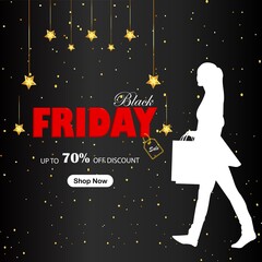 Black Friday sale gold glitter background .Super Friday sale for banner, web, header and flyer, design.