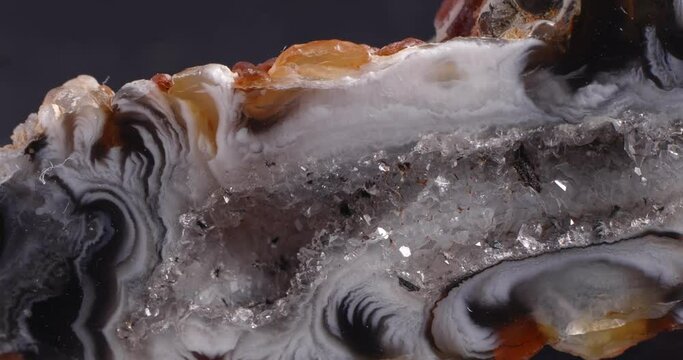 Agate geode. Close-up stone texture. Panorama.