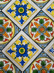 tiles with traditional floral motifs in Auchan market Targu Mures city - Romania 