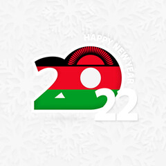 Happy New Year 2022 for Malawi on snowflake background.