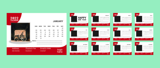 Amazing desk Calendar template for the year 2022  A set of pages for 12 months and cover page of 2022  Vector illustration
