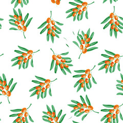 Theme big colored seamless sea buckthorn, bright berry pattern for seal. Berry pattern consisting of beautiful seamless repeat sea buckthorn. Simple colorful pattern berry from seamless sea buckthorn