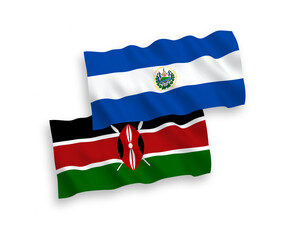 Flags of Republic of El Salvador and Kenya on a white background