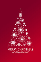 Merry Christmas and Happy New Year background with Christmas tree made of snowflakes. Vector illustration. Vector illustration