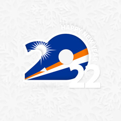 Happy New Year 2022 for Marshall Islands on snowflake background.