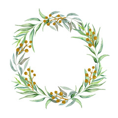 Isolated watercolor Christmas wreath hand drawn on white background - 468157743
