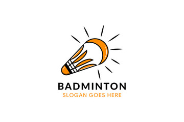 shuttlecock and half sun logo design template. badminton idea doodle cartoon style logo use black and orange colors. isolated on white background