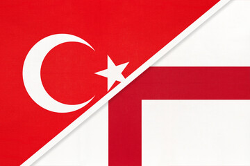 Turkey and England, symbol of country. Turkish vs English national flag