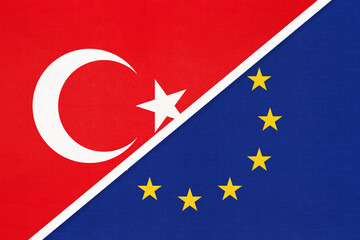 Turkey and European Union, symbol of country. Turkish vs EU national flag