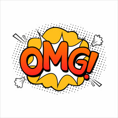 Omg comic explosion. Comic blast vector with bubbles. Cartoon burst with red wordings and clouds. Funny explosion bubbles for cartoons with red, white, and yellow colors. Comics omg text effect.