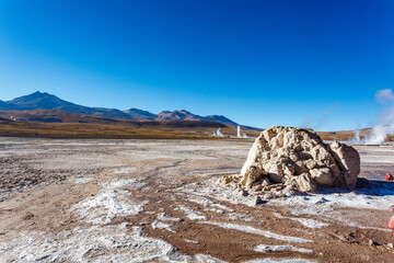 Landscape of El Tatio geothermal field with geyers in the Andes mountains, Atacama, Chile, South America