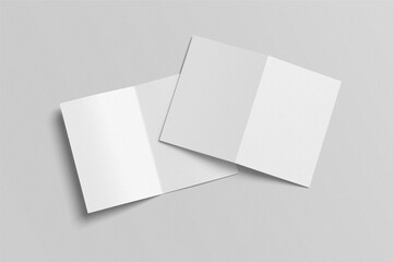 A5 bifold mockup on gray background. 3D rendering object. Blank empty space brochure. 