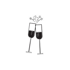 alcohol bar icons. Two glasses of champagne