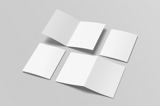 A5 bifold mockup on gray background. 3D rendering object. Blank empty space brochure. 