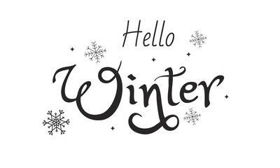 Handwritten vector illustration with snowflakes. Hello winter lettering