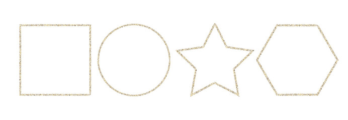 Shining glitter rectangle, elipse, star, hexagon. Luxury premium design elements. Vector illustration isolated on white.