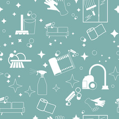 Pattern of cleaning services. A set of icons for washing and disinfecting the house, background for the cleaning service.