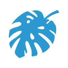 Silhouette of the leaf of the monstera plant blue color isolated
