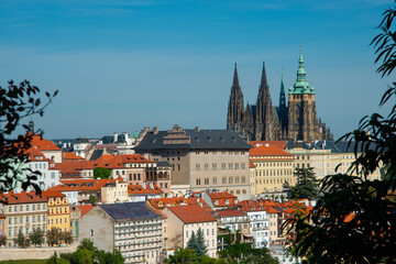 the old town of Prague with a panoramic view on the castle