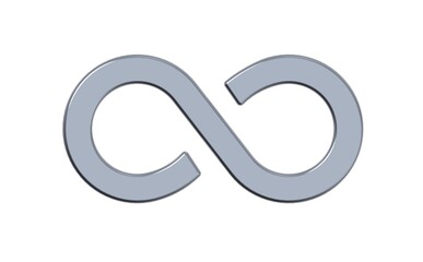 The sign of infinity is silver, isolated on a white background. Symbol of infinity