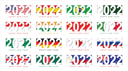 set of 2022 new year in countries flag