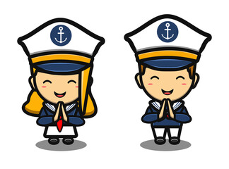 cute boy and girl sailor cartoon