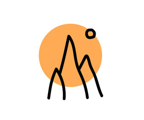 Mountains and sun on an isolated background. Silhouette. Vector illustration.