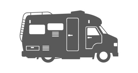 Auto trailer silhouette. Motorhome Rv travel car, vector illustration