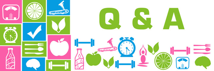 Q And A - Questions And Answers Green Blue Pink Health Symbols Grid Left Right 