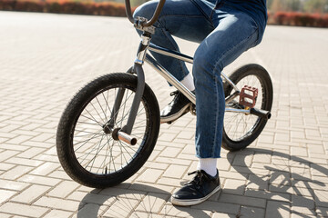 Young urban bmx racer in the city