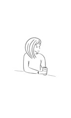 girl with coffee, sketch girl, line girl