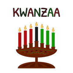 Kwanzaa holiday symbol isolated. Seven candles in candle holder. African ornament decor. Vector poster illustration