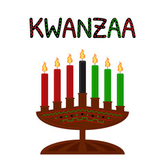 Kwanzaa holiday symbol isolated. Seven candles in candle holder. African ornament decor. Vector poster illustration