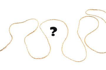 a question mark and a string of jute on a white background . FAQ frequency asked questions, Answer and Brainstorming Concepts