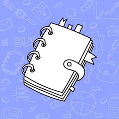 Business doodle icon. Hand drawn sketch. Coloring page. Vector illustration isolated on color background.