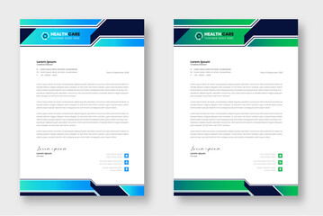 Modern Medical Doctor healthcare letterhead Design Template with green and blue color. corporate modern letterhead design template. letter head design. doctor letterhead. medical letterhead