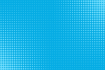 Pop art pattern. Halftone comic background. Blue dotted print. Cartoon retro texture. Duotone wallpaper with half tone effect. Gradient fade design. Anime superhero banner. Vector illustration.
