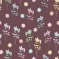 seamless pattern, flower on a stalk and scattered flowers